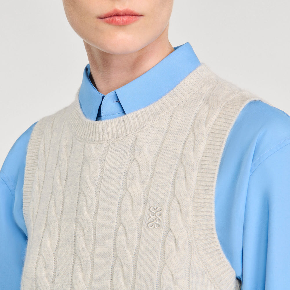 Sandro / Sleeveless cropped cable knit sweater Grey