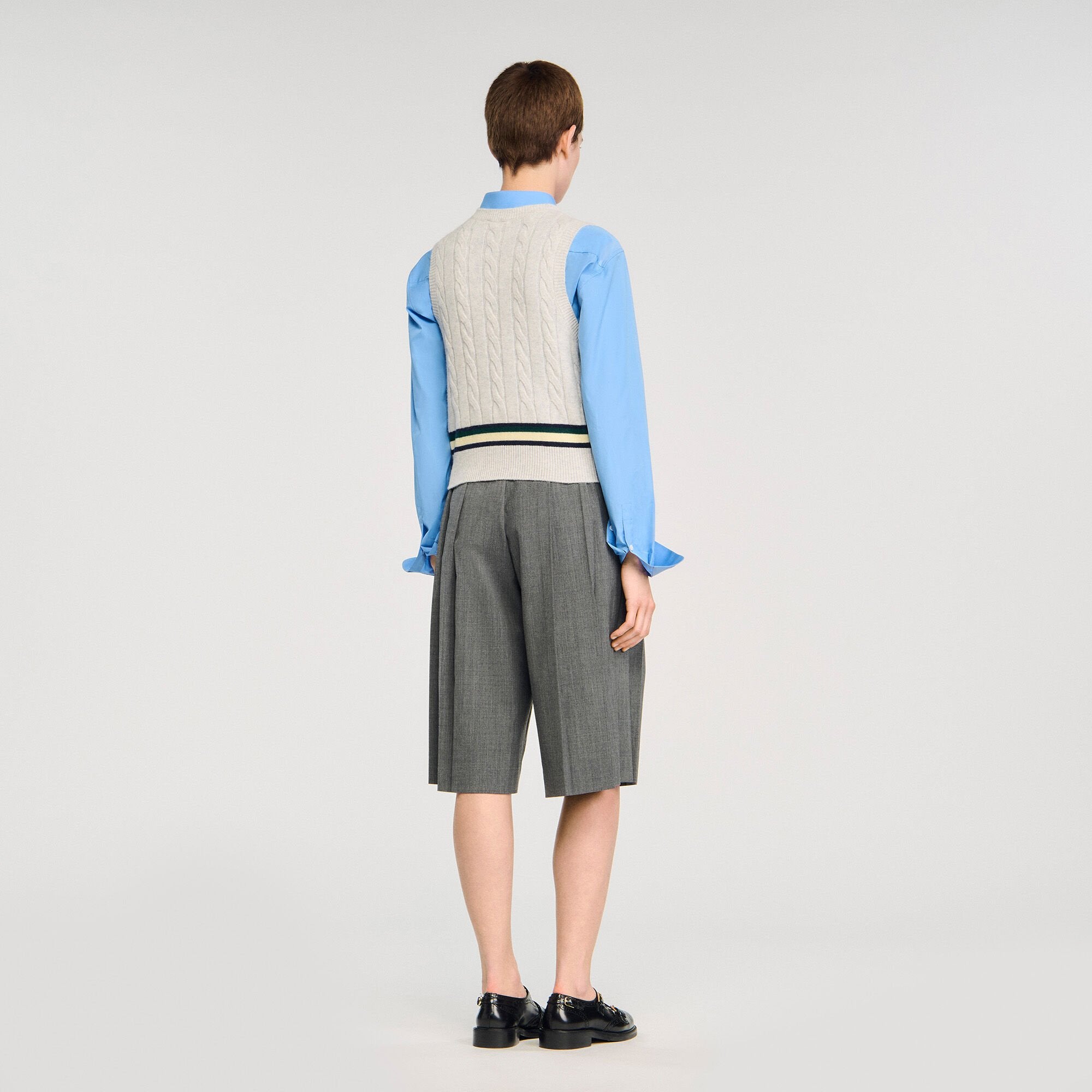 Sandro / Sleeveless cropped cable knit sweater Grey
