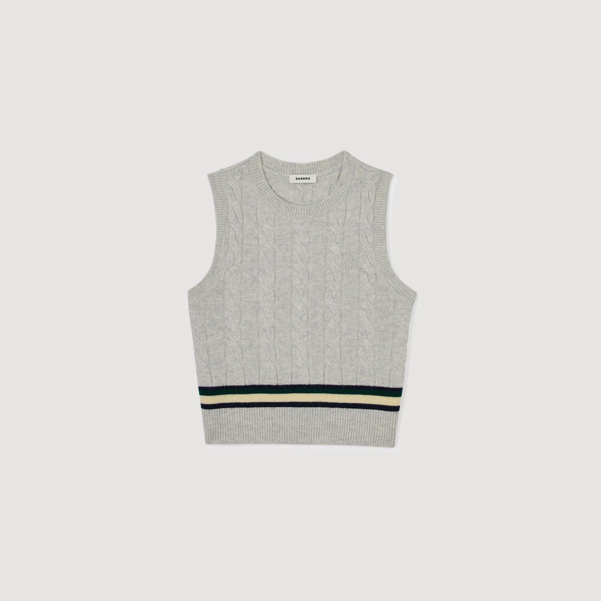 Sandro / Sleeveless cropped cable knit sweater Grey