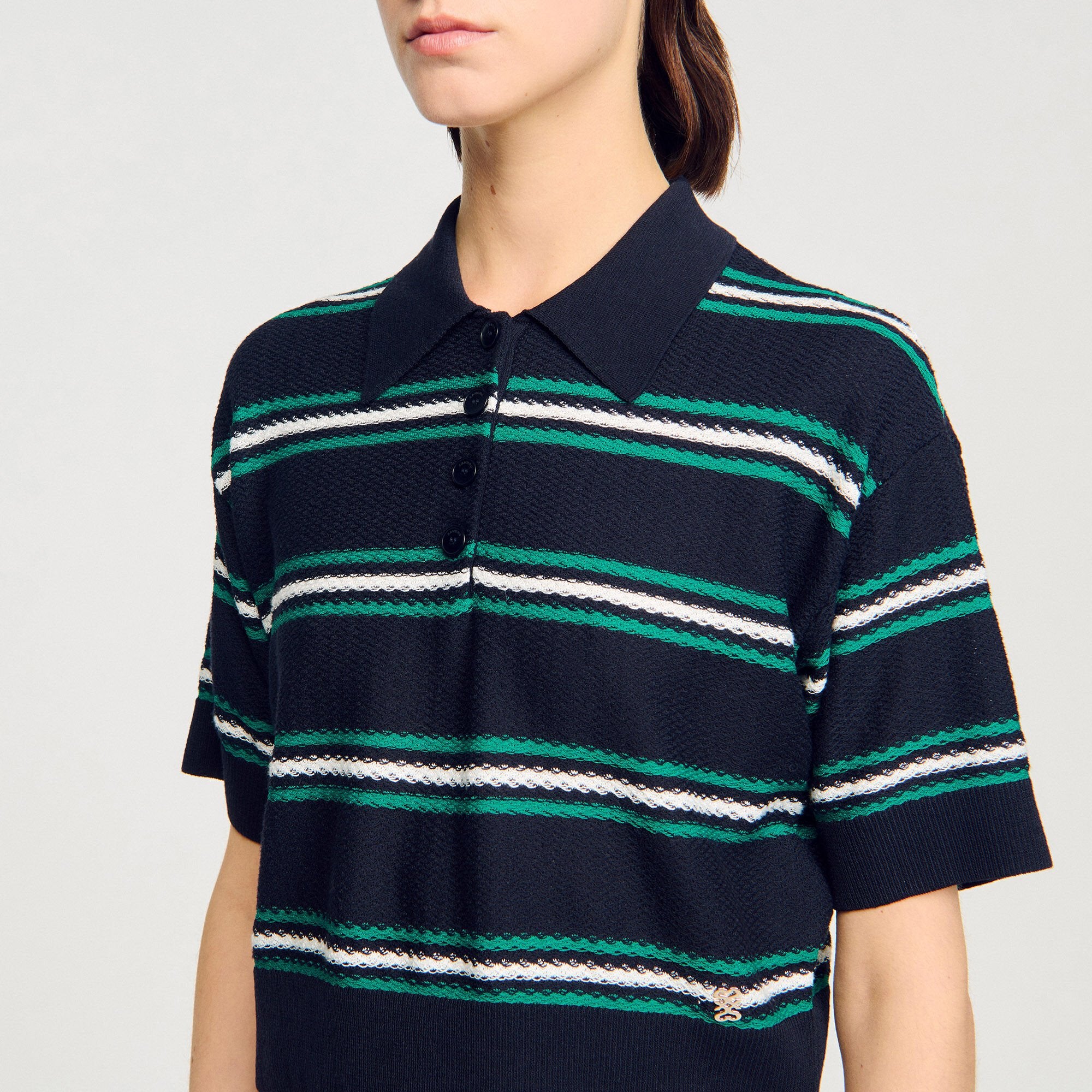 Sandro / Polo-neck striped sweater Navy Blue
