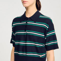 Sandro / Polo-neck striped sweater Navy Blue