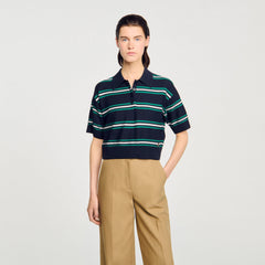 Sandro / Polo-neck striped sweater Navy Blue