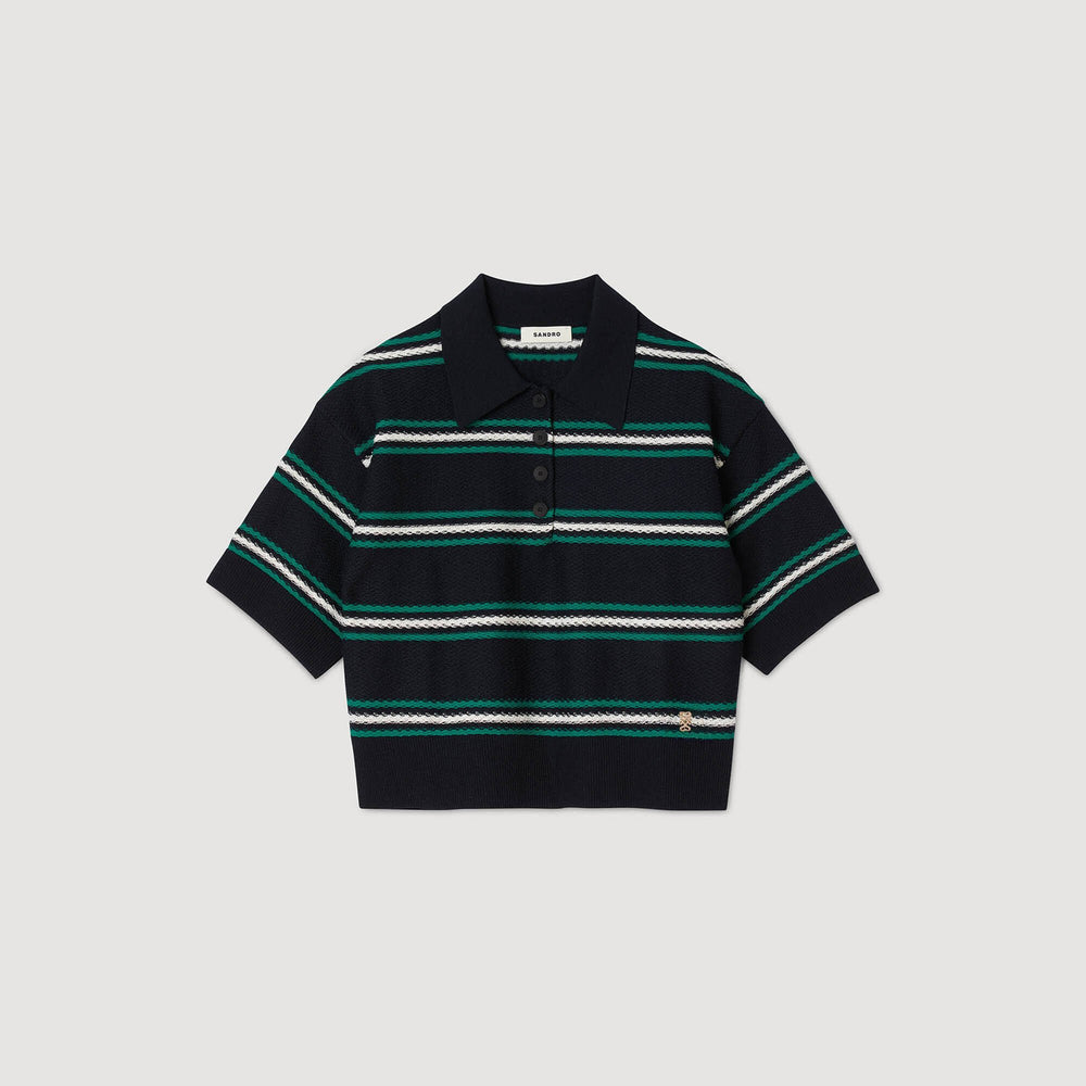 Sandro / Polo-neck striped sweater Navy Blue
