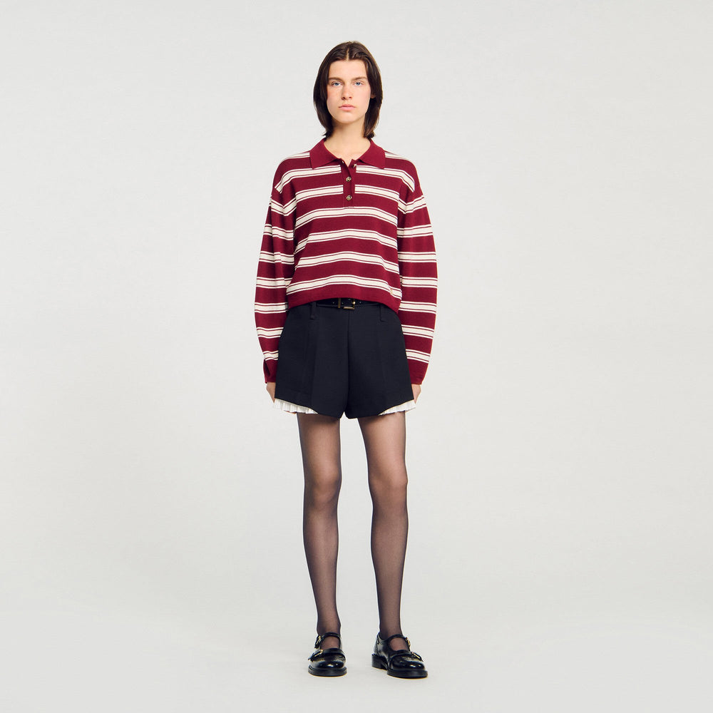 Sandro / Striped polo sweater Bordeaux