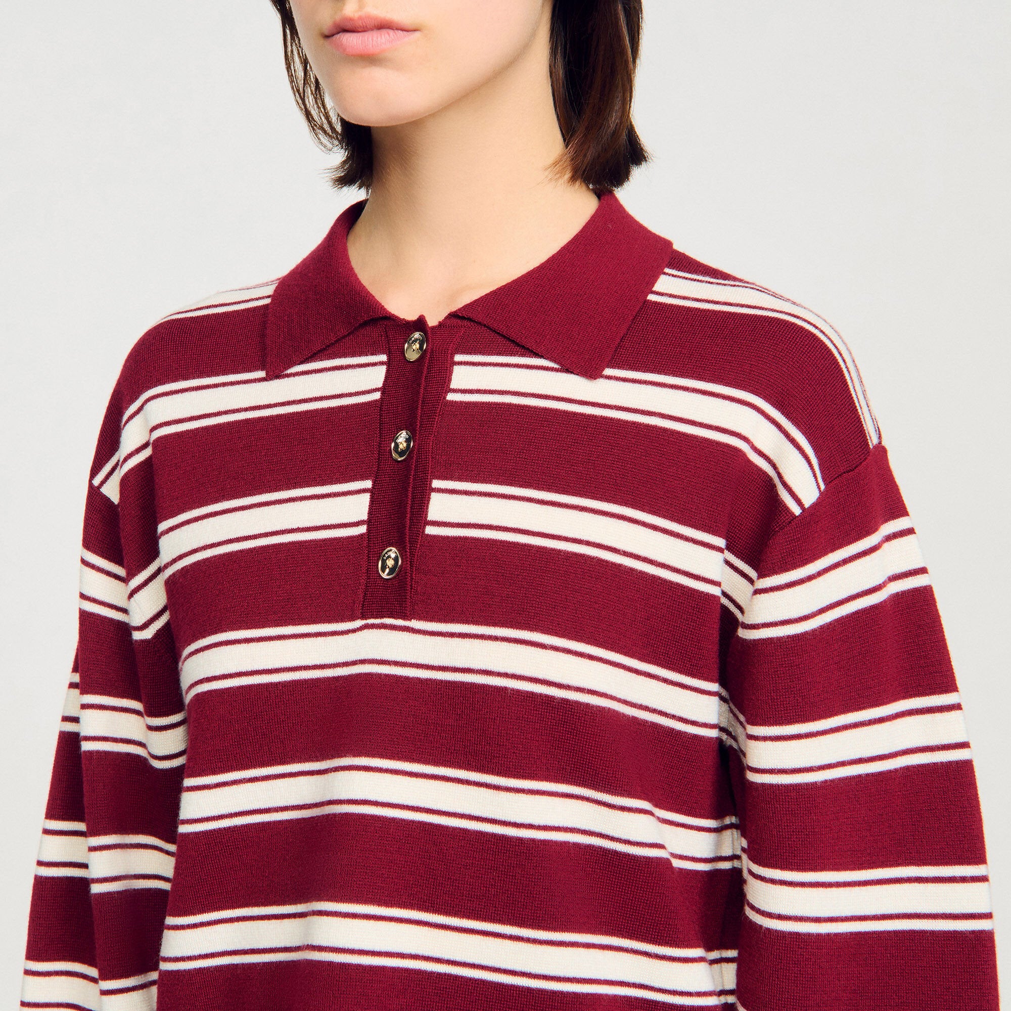 Sandro / Striped polo sweater Bordeaux