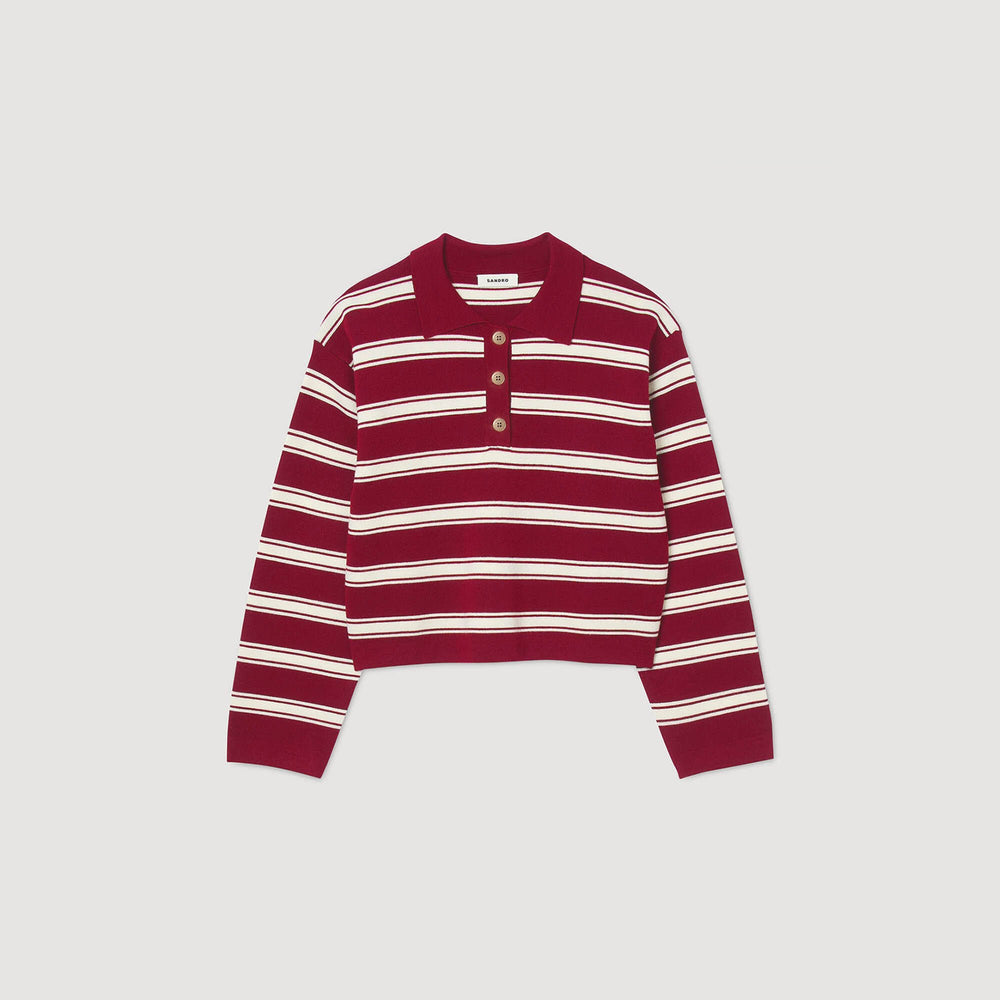 Sandro / Striped polo sweater Bordeaux