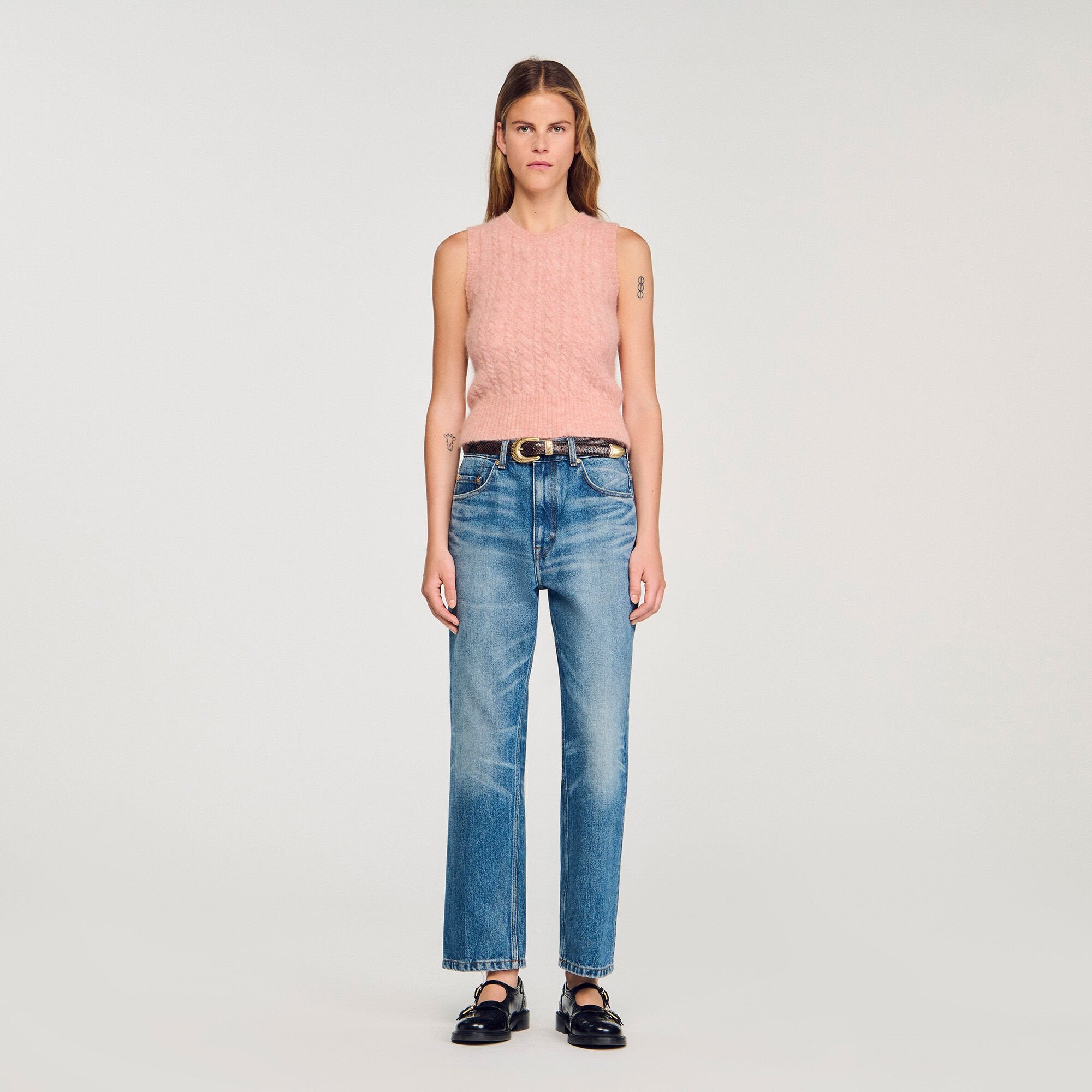 Sandro / Twisted sleeveless sweater Poudre Pink