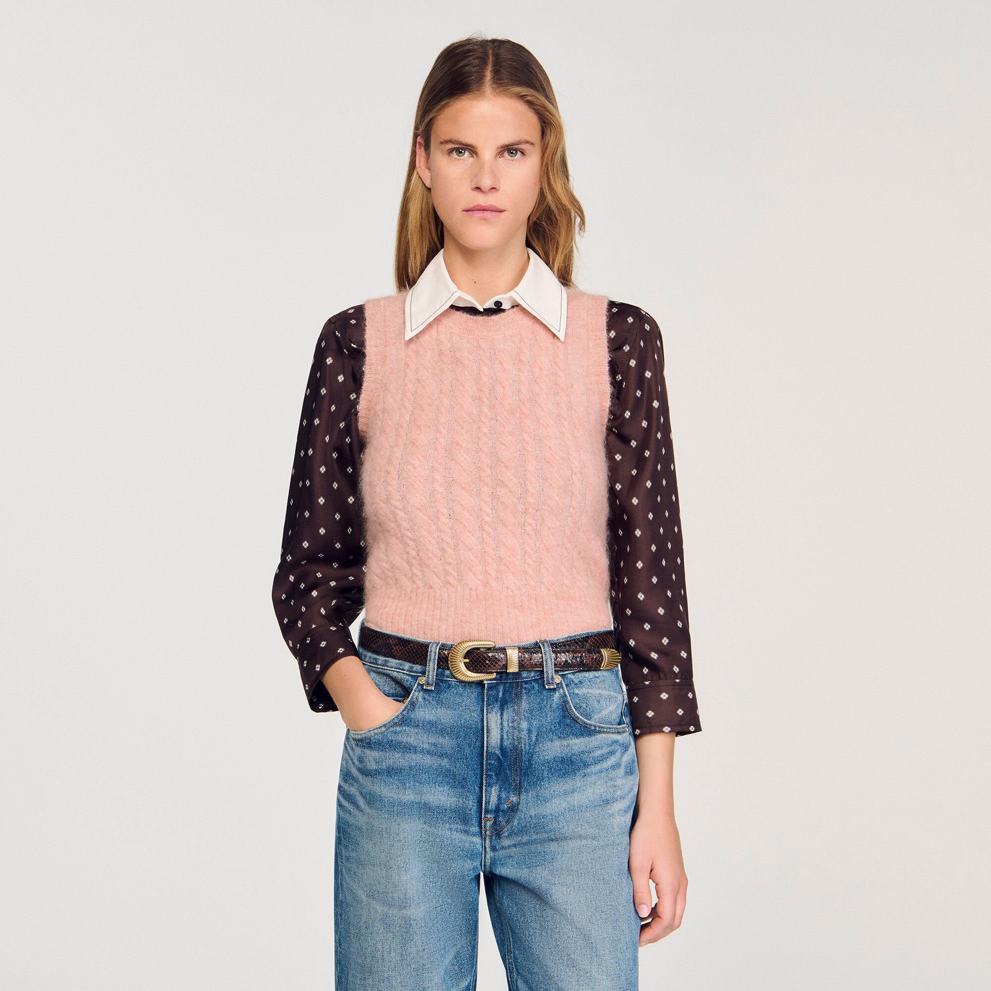 Sandro / Twisted sleeveless sweater Poudre Pink