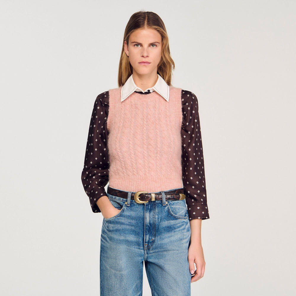 Sandro / Twisted sleeveless sweater Poudre Pink