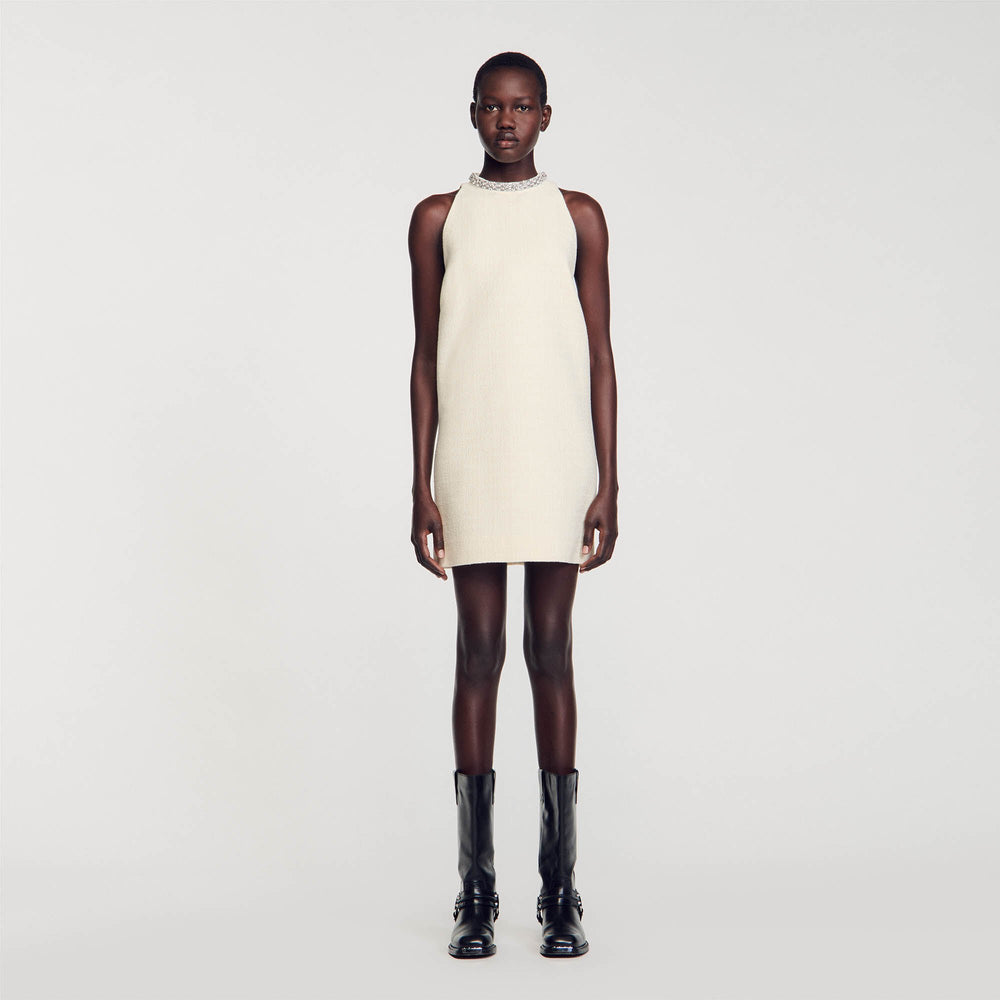 Sandro / Dress with jewelry collar Ecru
