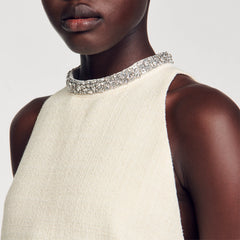 Sandro / Dress with jewelry collar Ecru