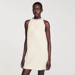 Sandro / Dress with jewelry collar Ecru