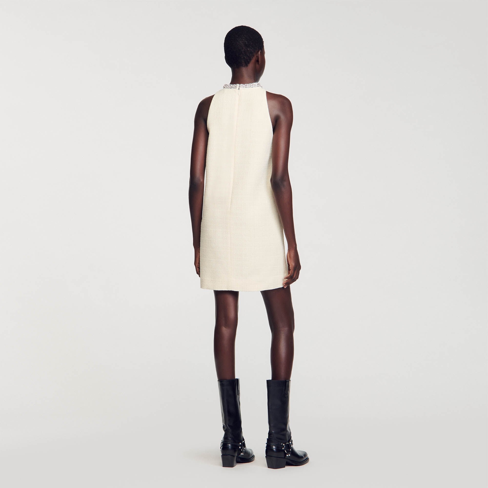 Sandro / Dress with jewelry collar Ecru