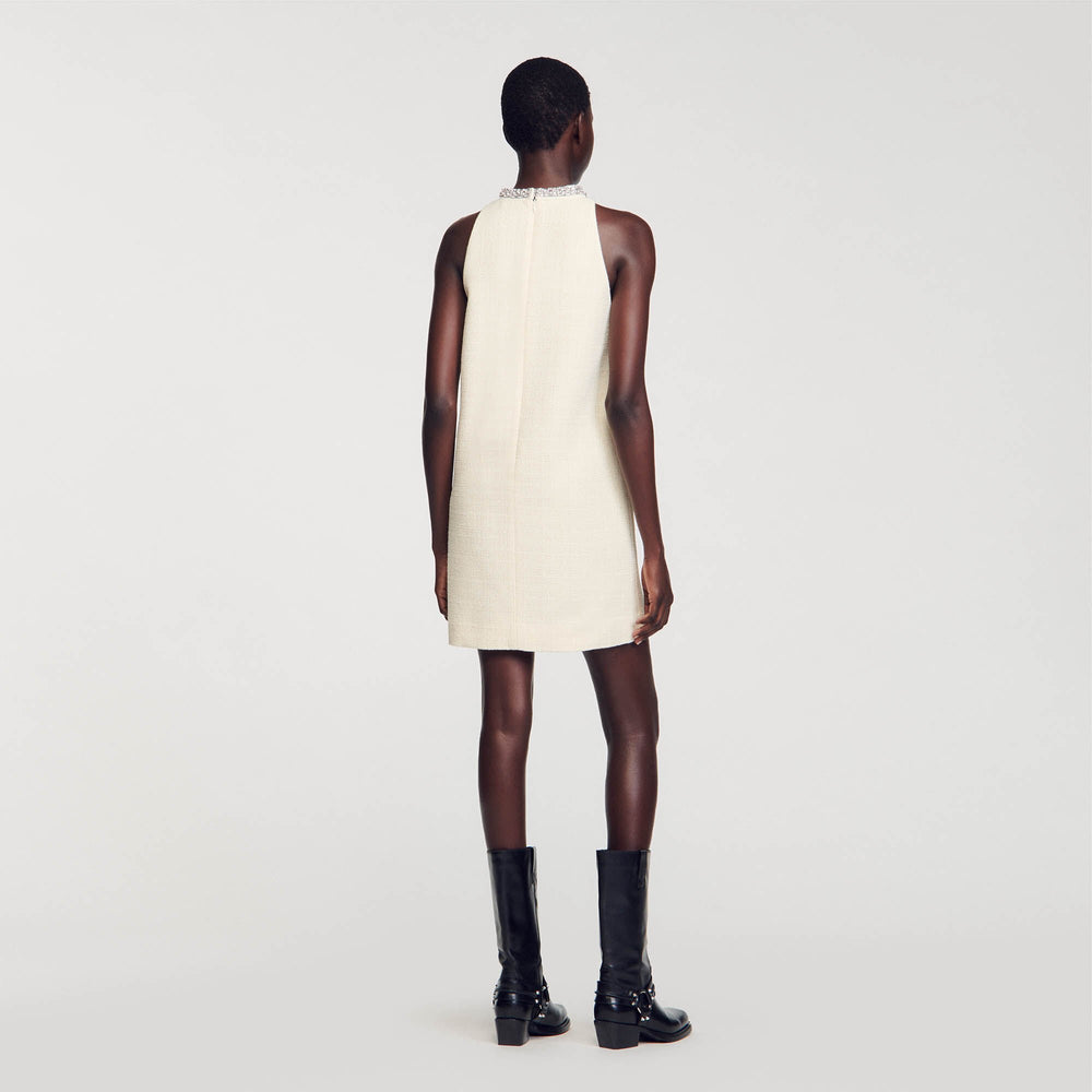 Sandro / Dress with jewelry collar Ecru