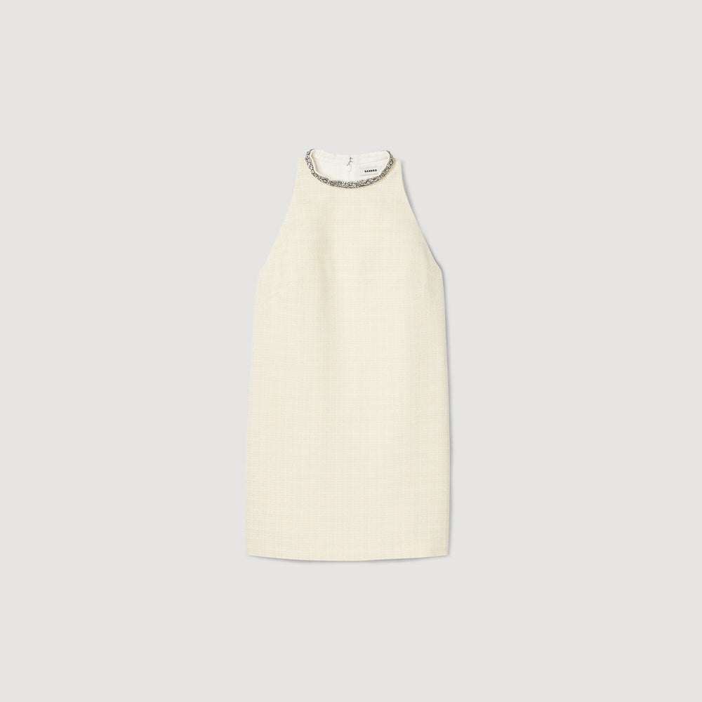 Sandro / Dress with jewelry collar Ecru