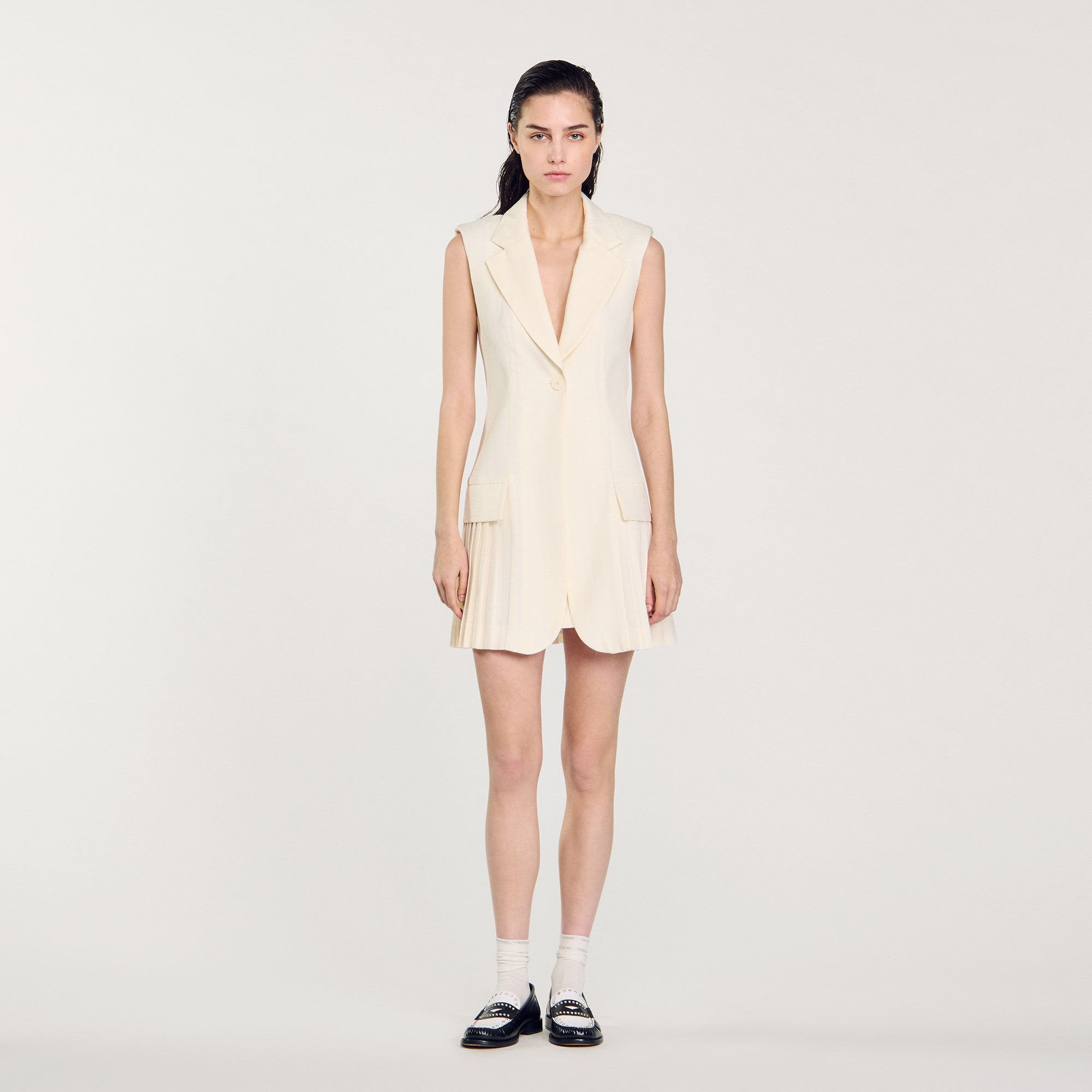 Sandro / Mini pleated suit dress Ecru