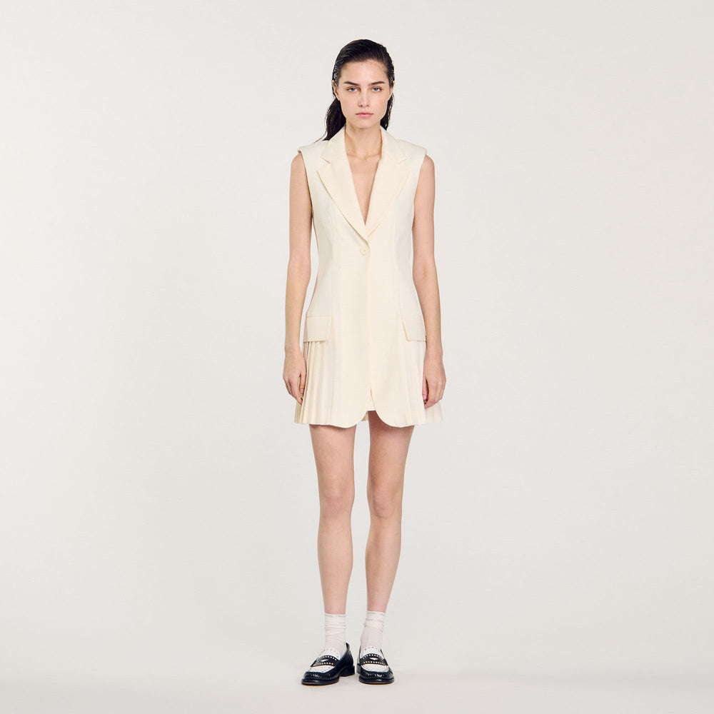 Sandro / Mini pleated suit dress Ecru