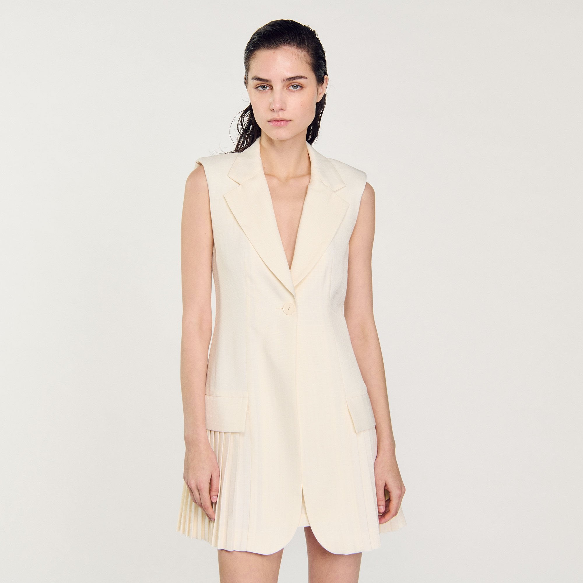 Sandro / Mini pleated suit dress Ecru