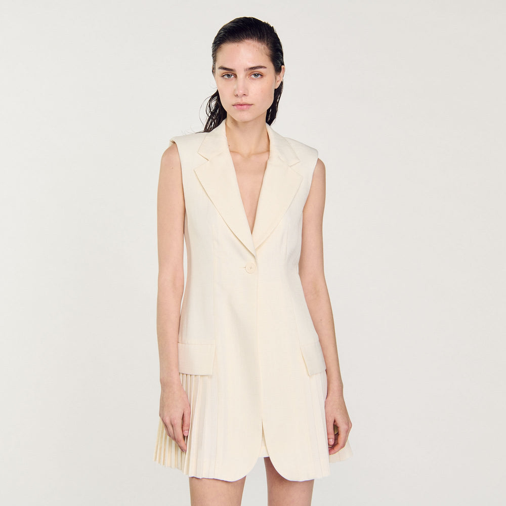 Sandro / Mini pleated suit dress Ecru
