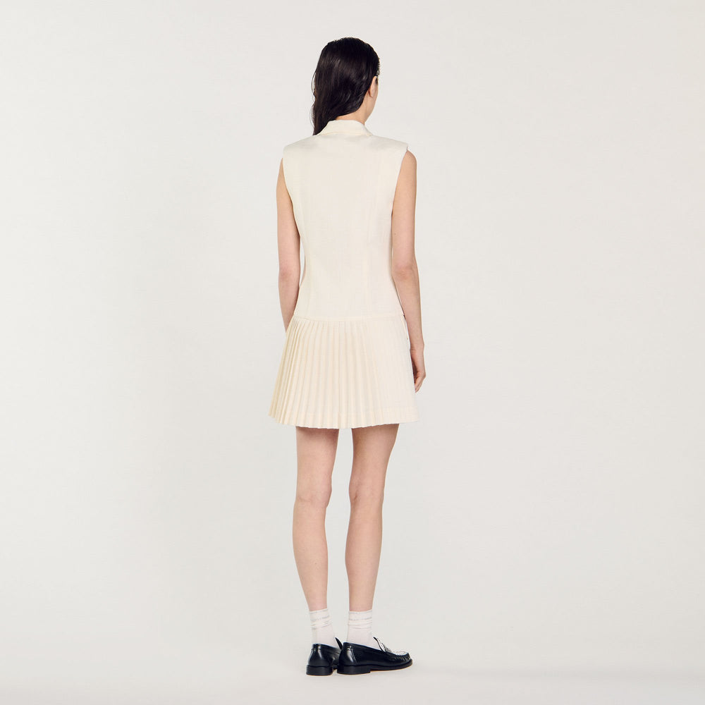 Sandro / Mini pleated suit dress Ecru