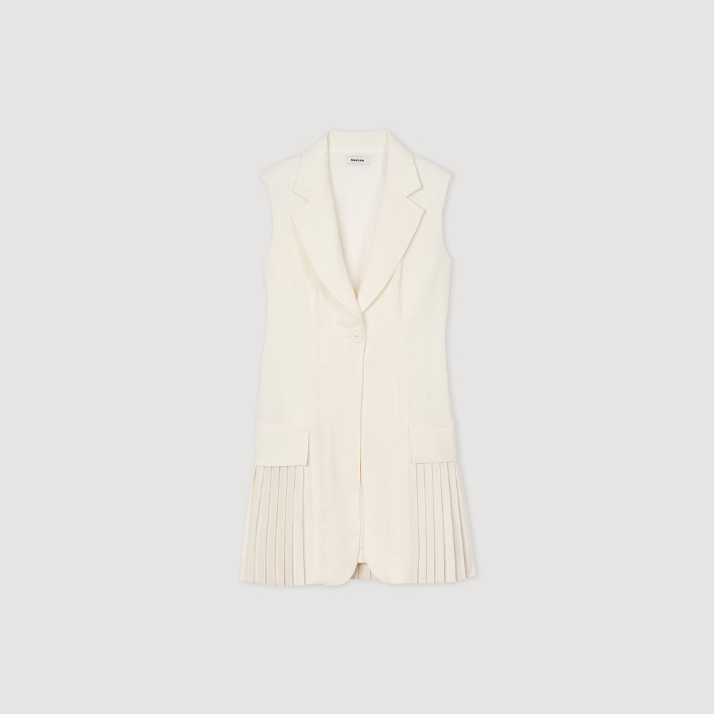 Sandro / Mini pleated suit dress Ecru