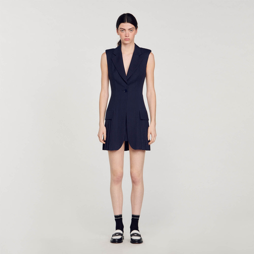 Sandro / Mini pleated suit dress Deep Blu