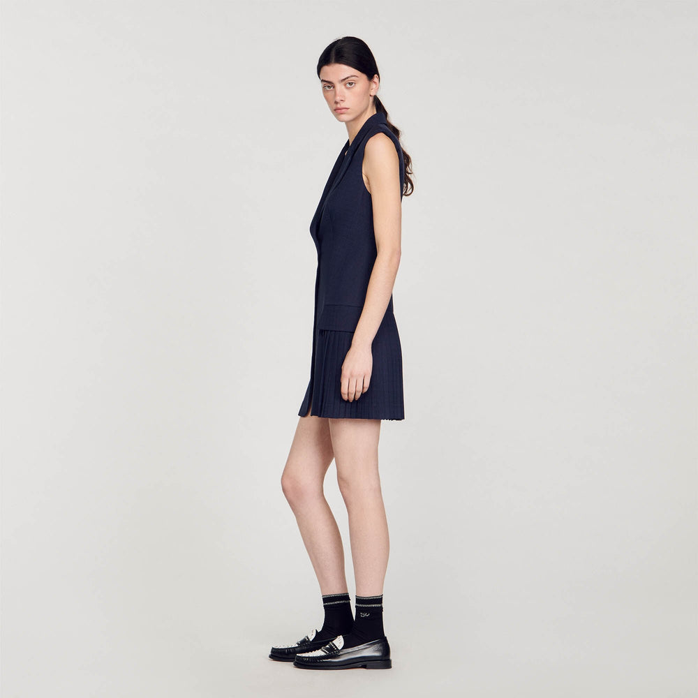 Sandro / Mini pleated suit dress Deep Blu