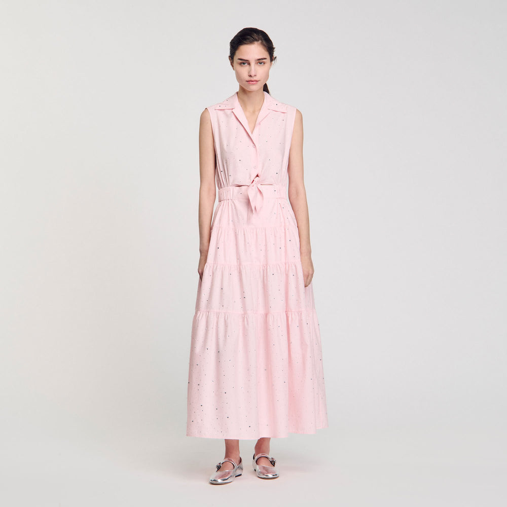 Sandro / Rhinestone tie-front maxi dress Light Pink