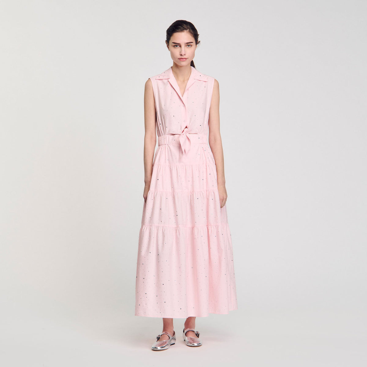 Sandro / Rhinestone tie-front maxi dress Light Pink