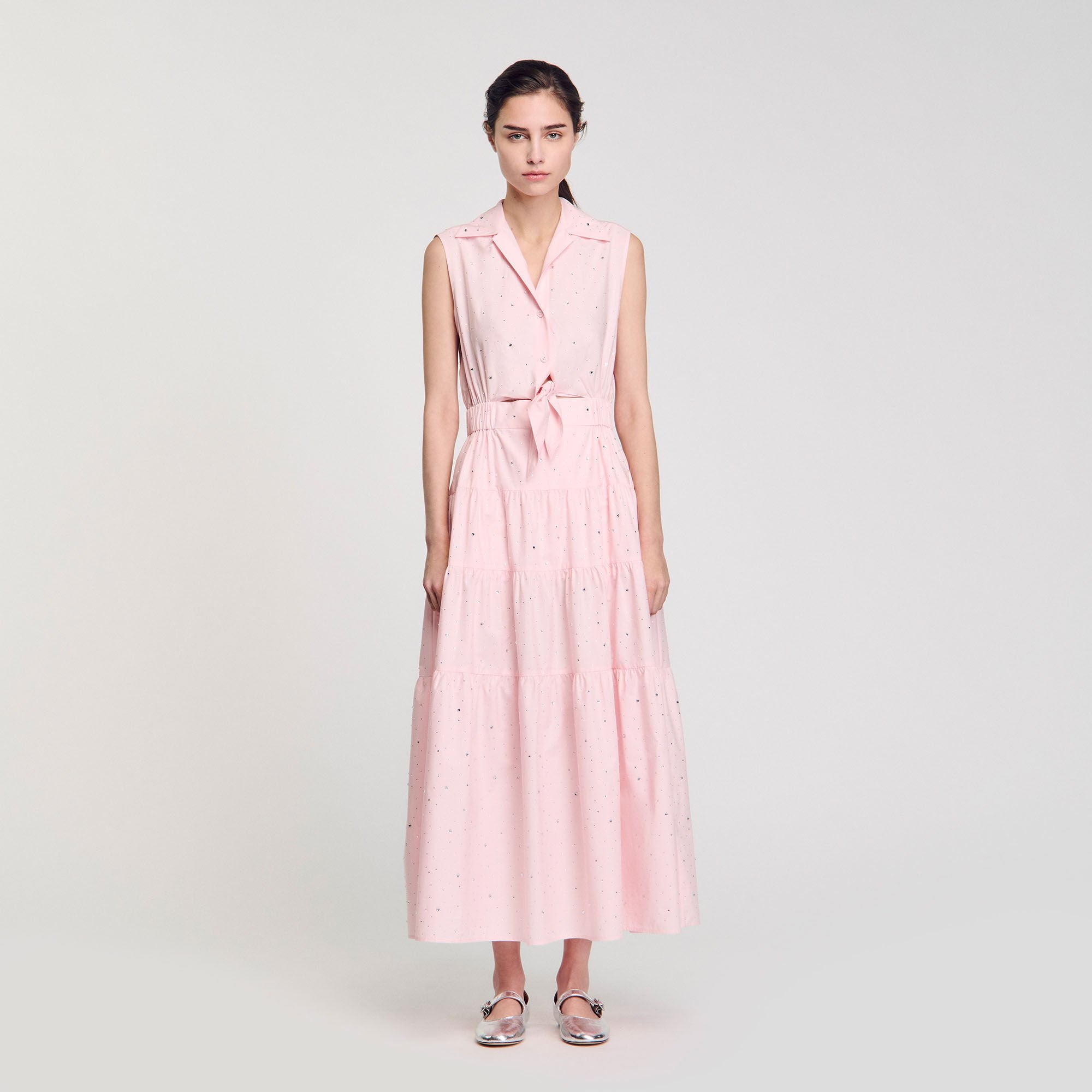 Sandro / Rhinestone tie-front maxi dress Light Pink