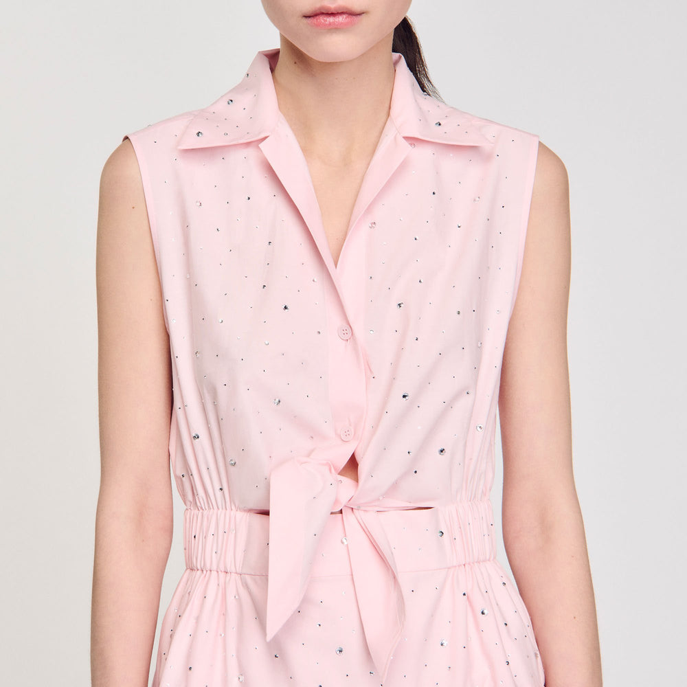 Sandro / Rhinestone tie-front maxi dress Light Pink
