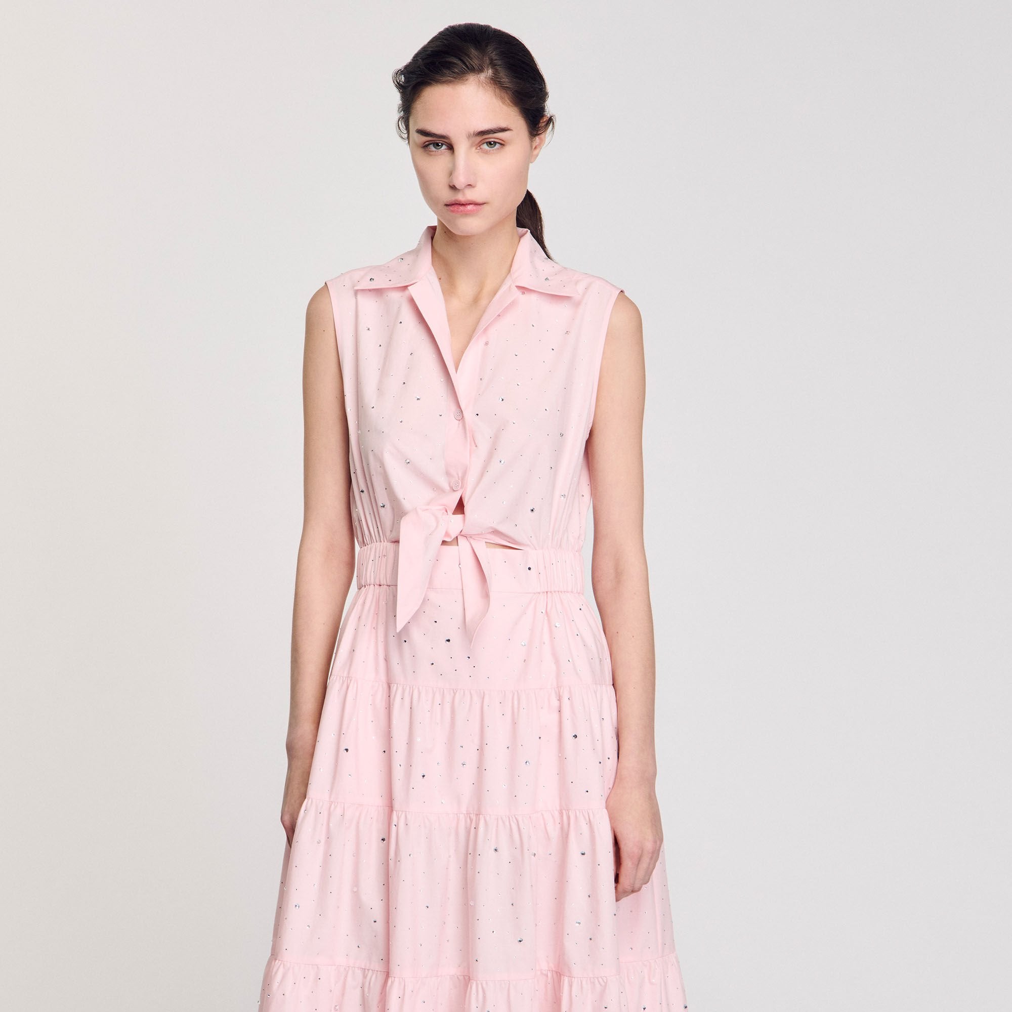 Sandro / Rhinestone tie-front maxi dress Light Pink