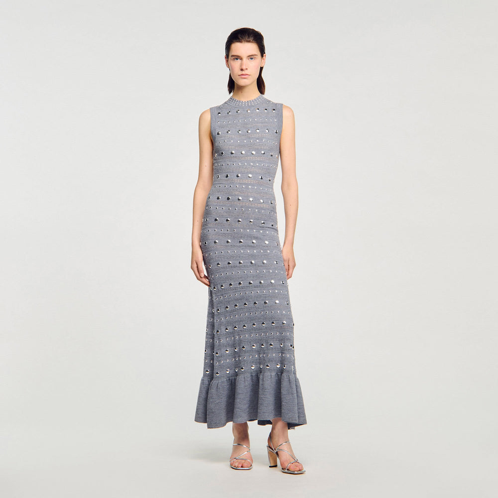 Sandro / Knit maxi dress with studs Grey