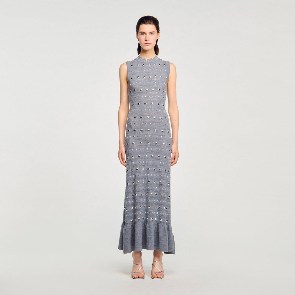 Sandro / Knit maxi dress with studs Grey