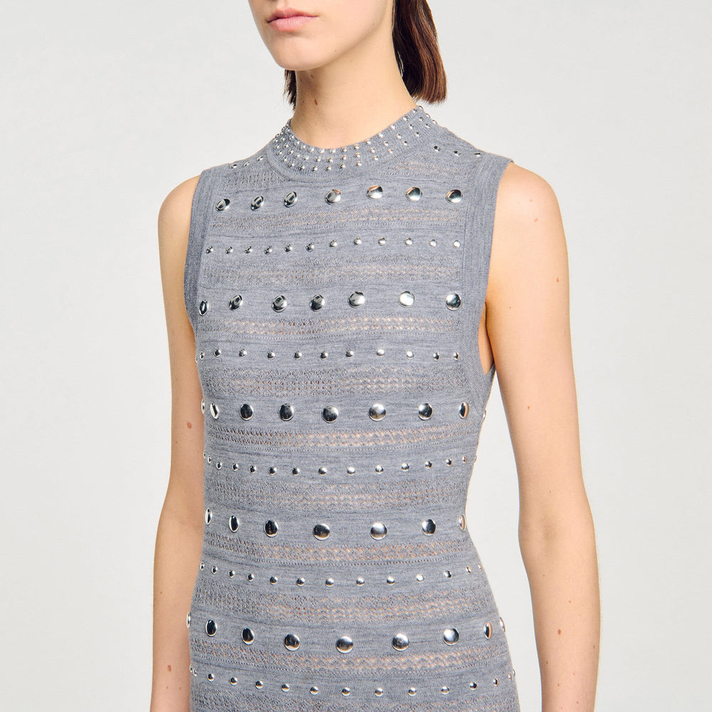 Sandro / Knit maxi dress with studs Grey