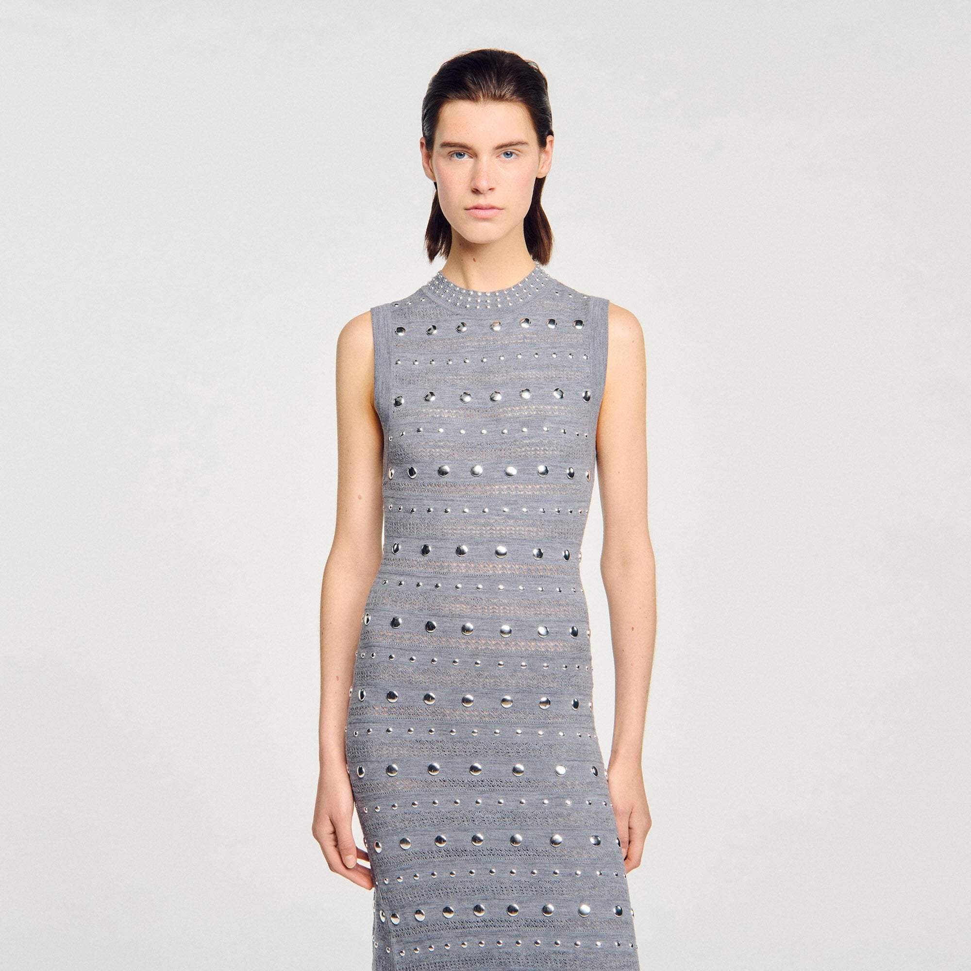 Sandro / Knit maxi dress with studs Grey