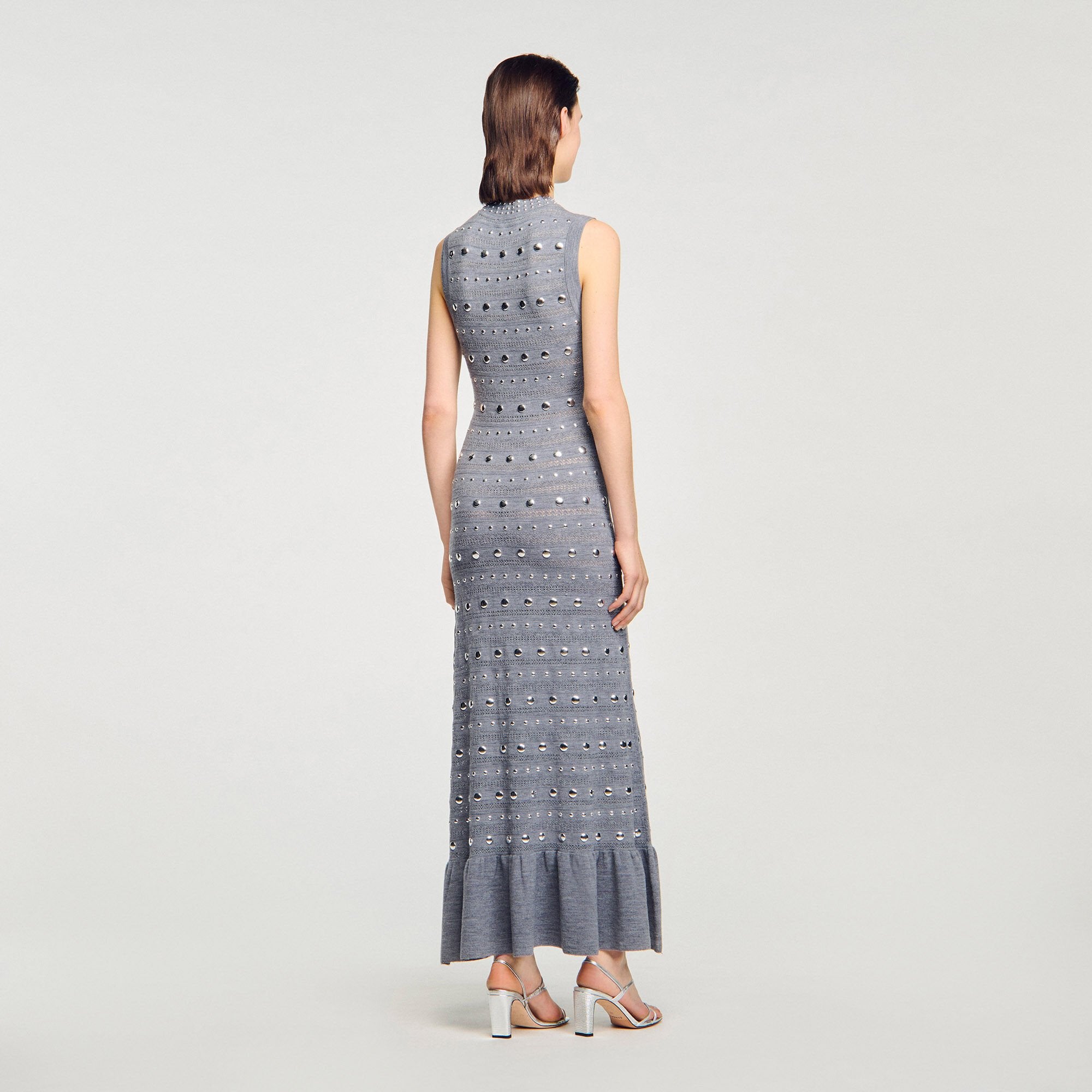 Sandro / Knit maxi dress with studs Grey