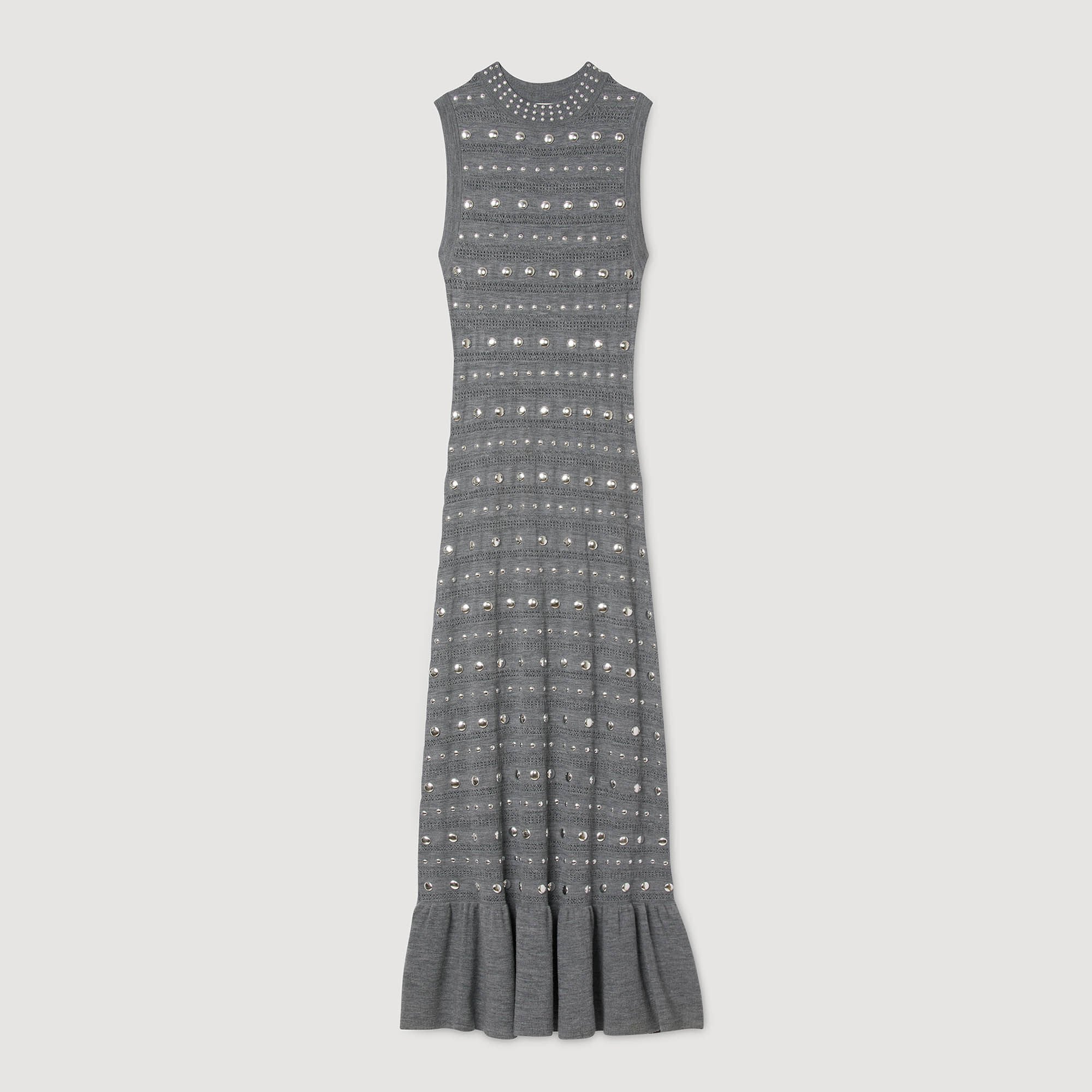 Sandro / Knit maxi dress with studs Grey