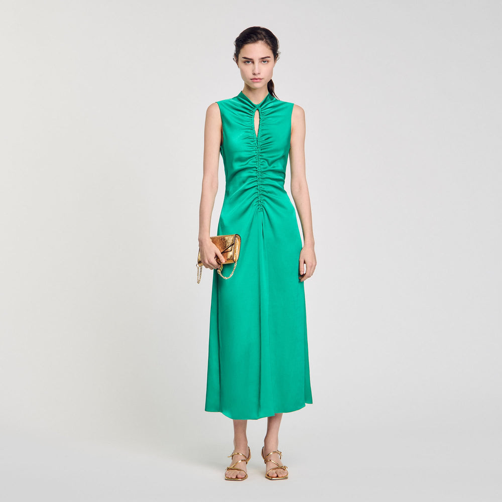 Sandro / Draped satin-effect dress Emeuraude Green