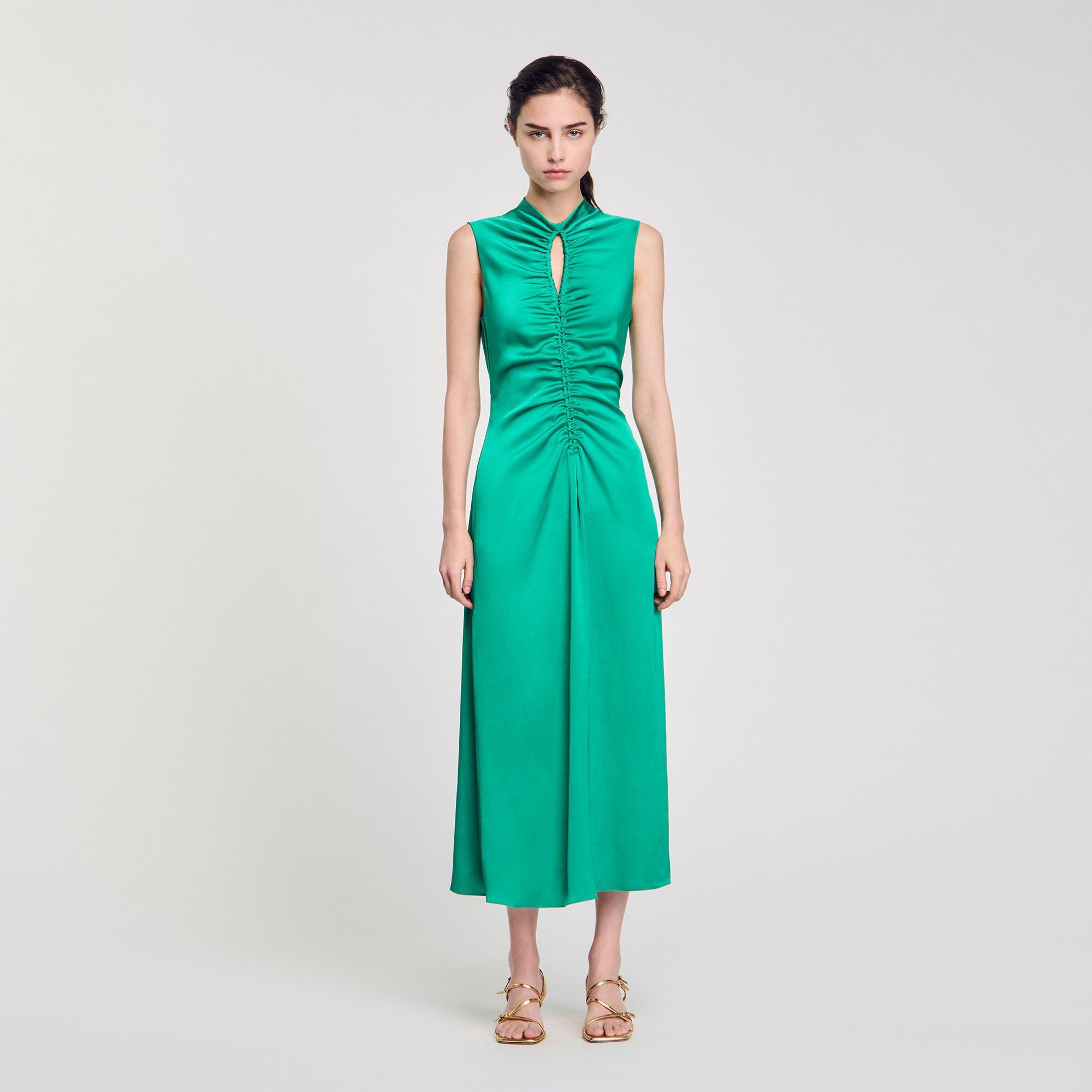 Sandro / Draped satin-effect dress Emeuraude Green
