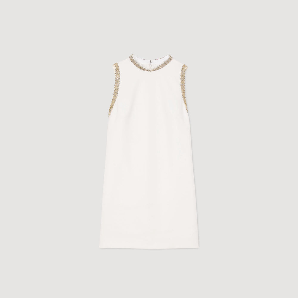 Sandro / mini dress with rhinestone details Ecru