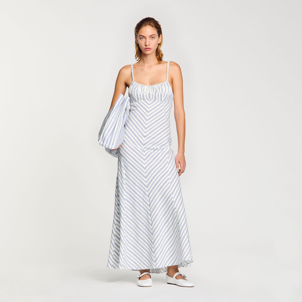 Sandro / Striped maxi dress with straps Blue / Ecru