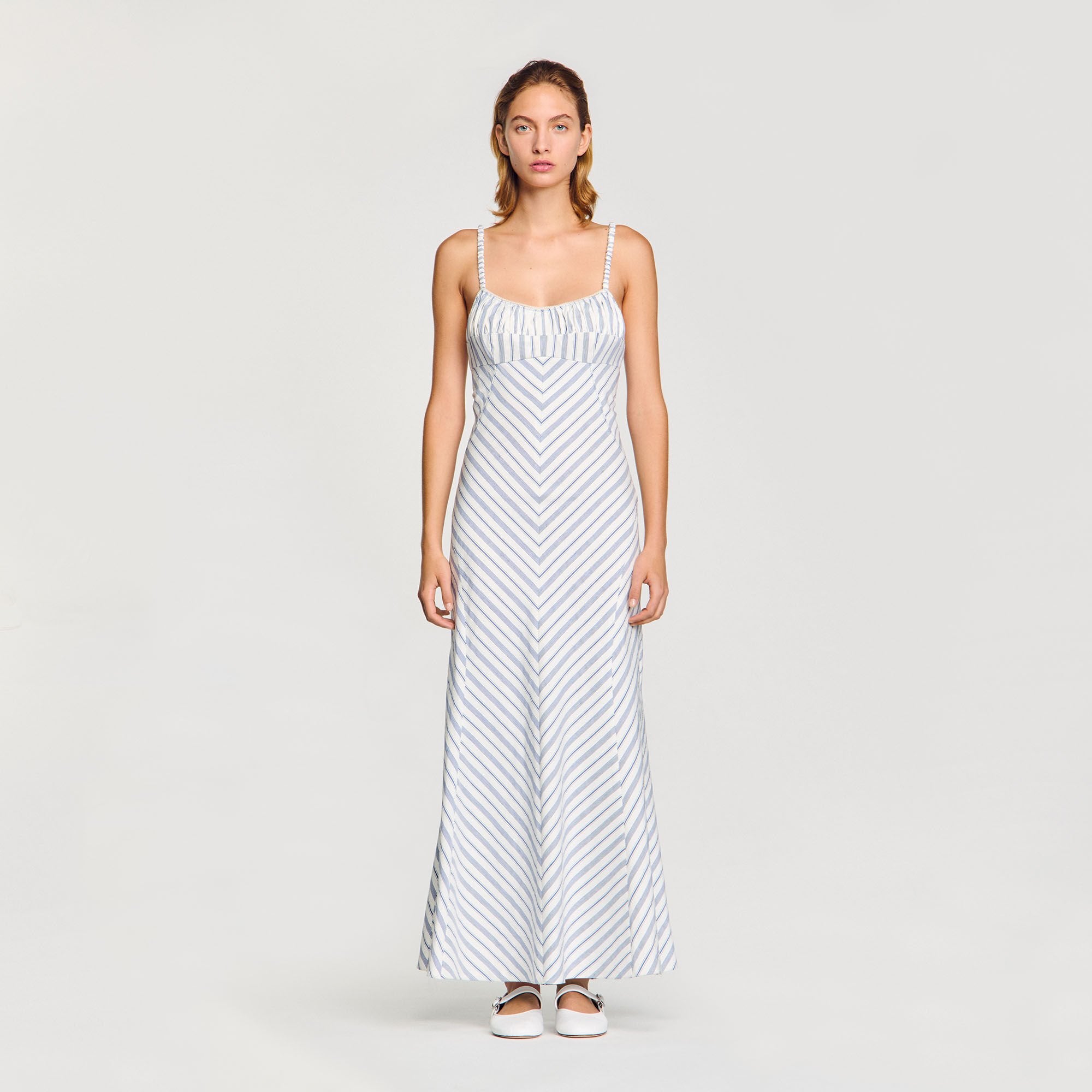Sandro / Striped maxi dress with straps Blue / Ecru
