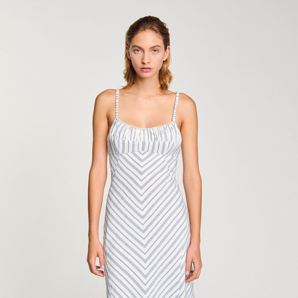 Sandro / Striped maxi dress with straps Blue / Ecru