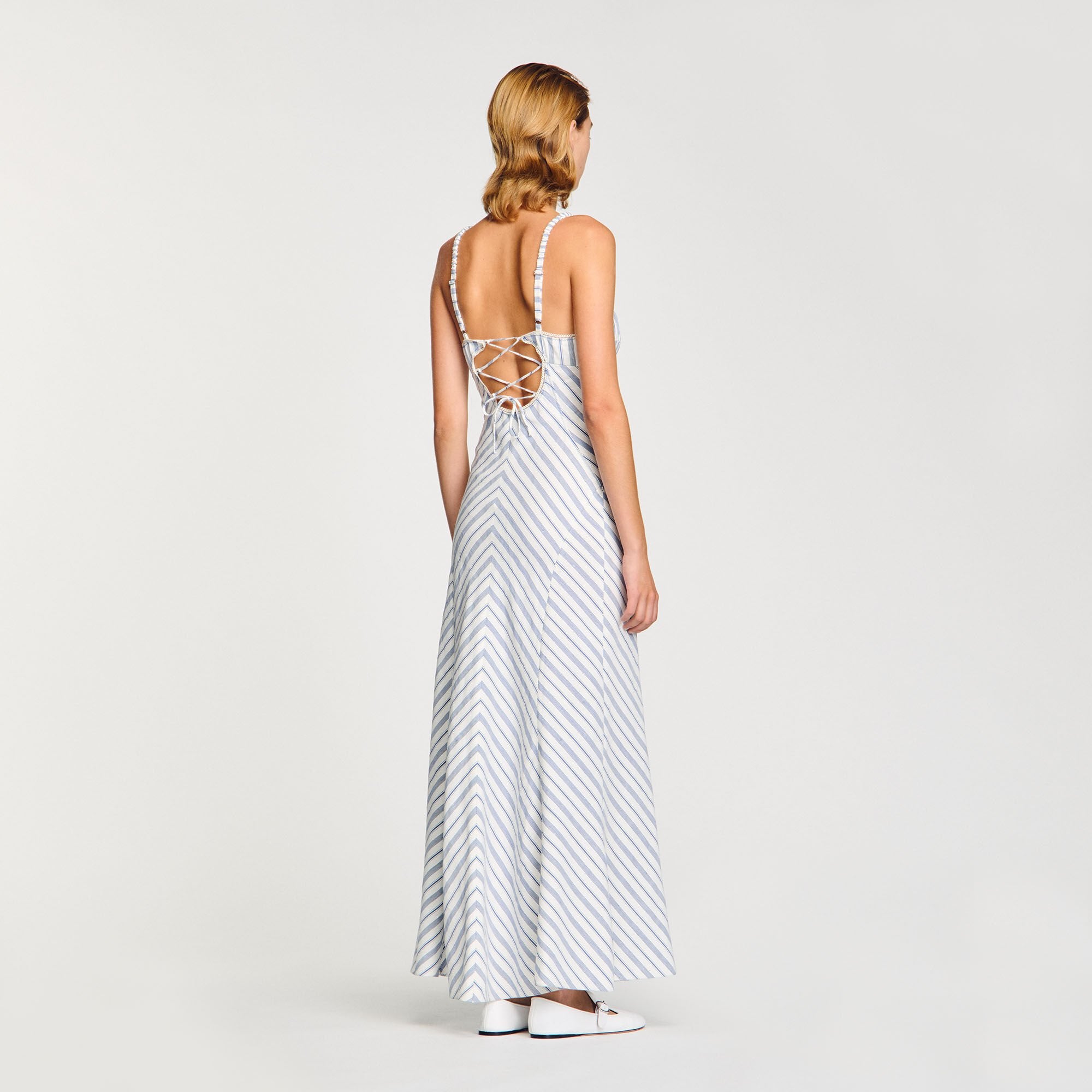 Sandro / Striped maxi dress with straps Blue / Ecru