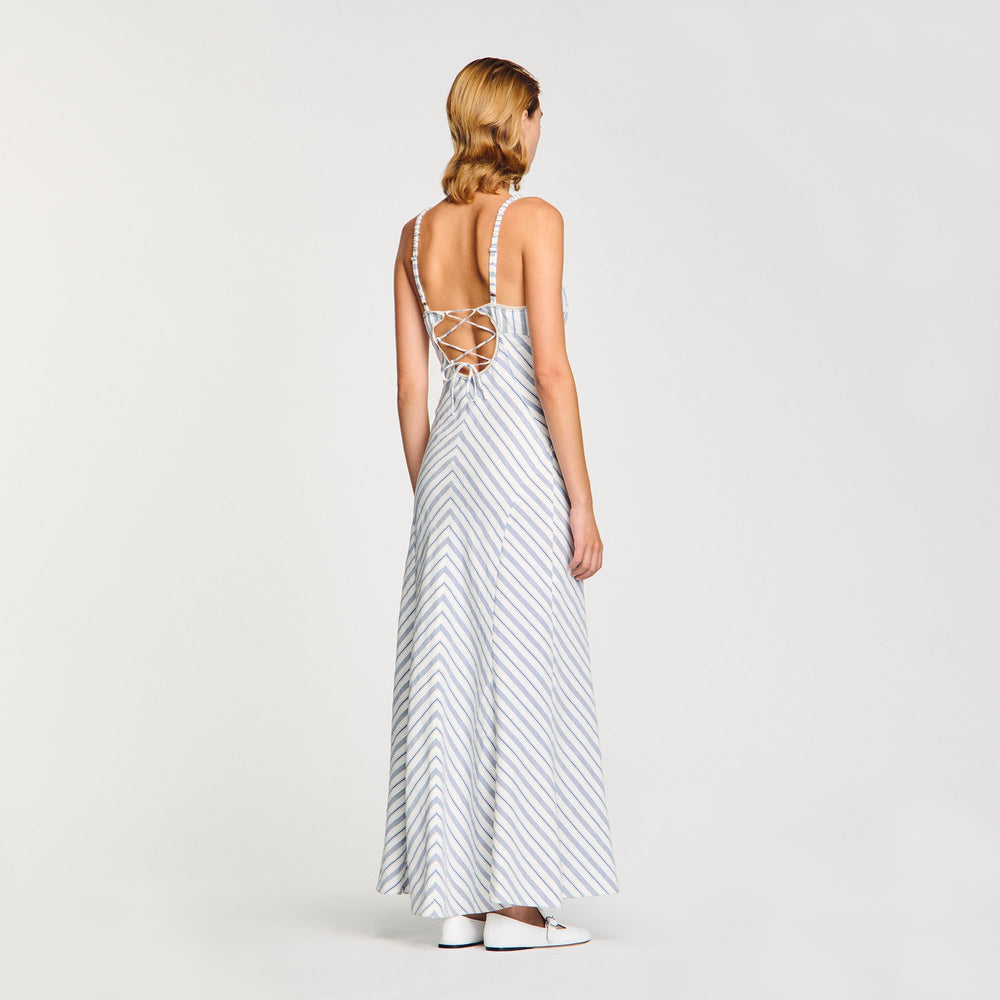 Sandro / Striped maxi dress with straps Blue / Ecru