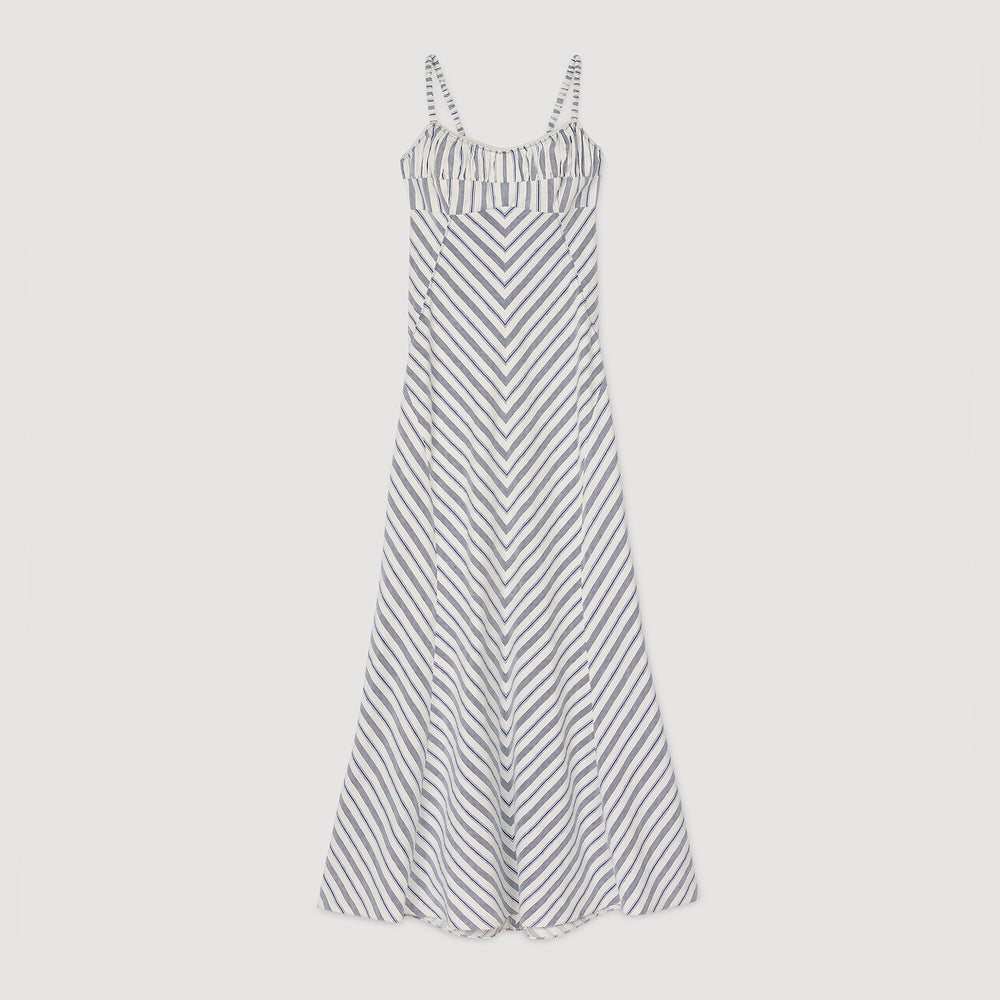 Sandro / Striped maxi dress with straps Blue / Ecru