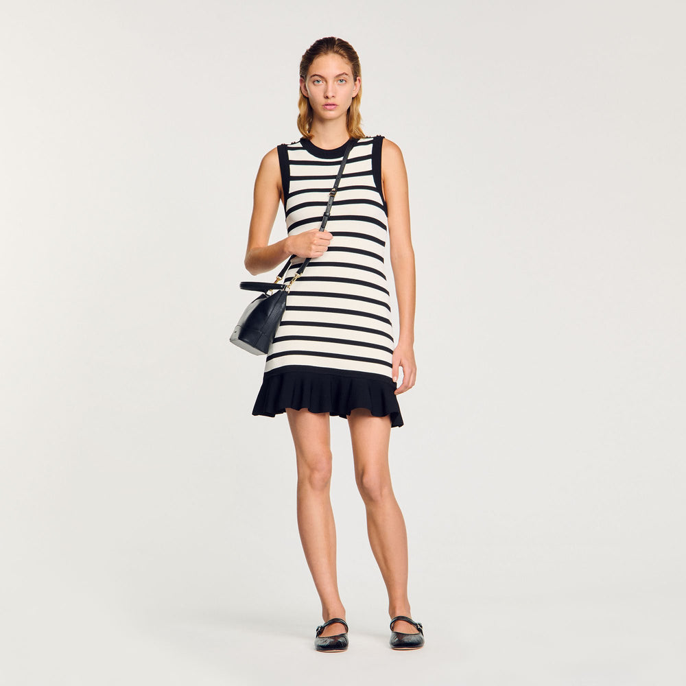 Sandro / Striped knit mini dress Ecru / Black