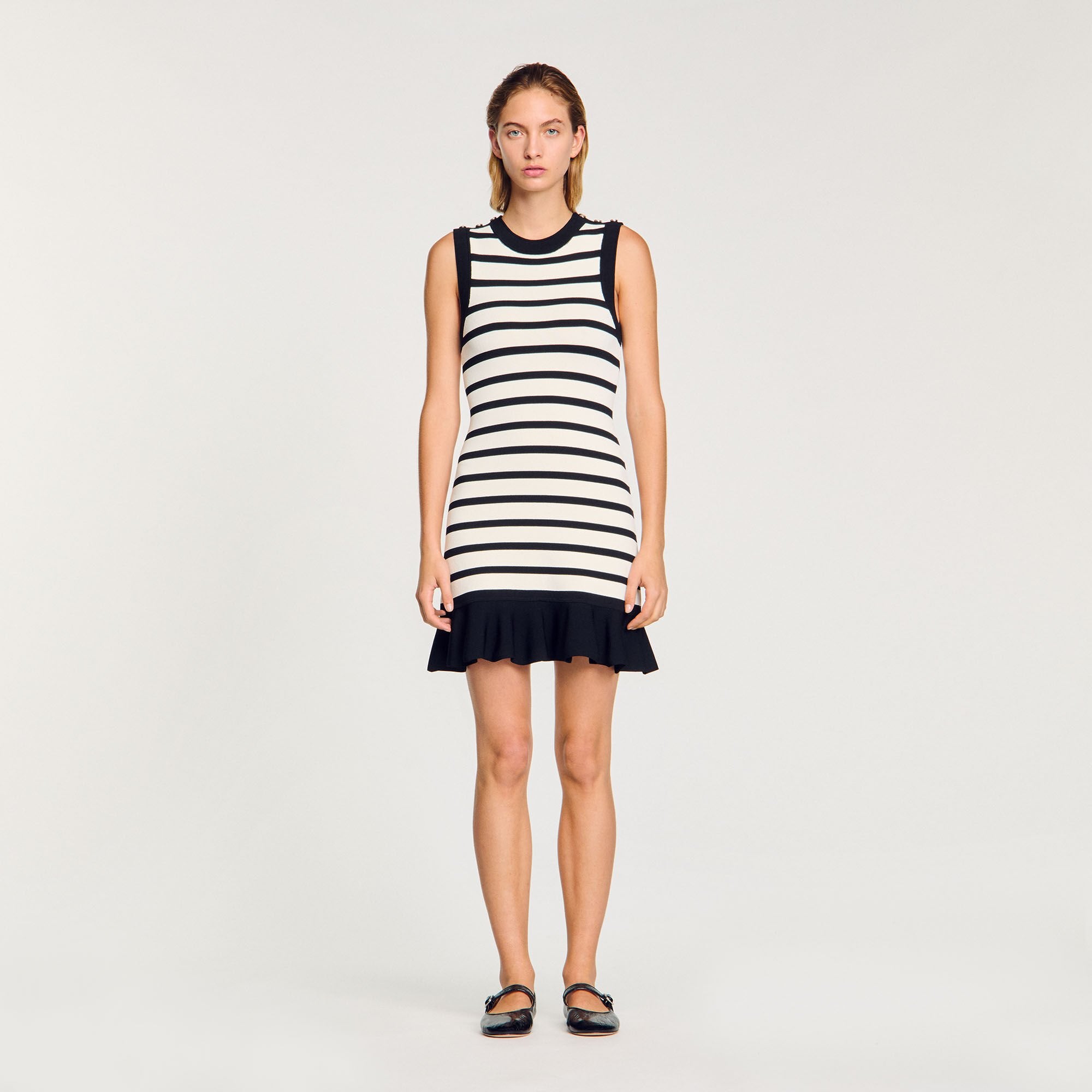 Sandro / Striped knit mini dress Ecru / Black