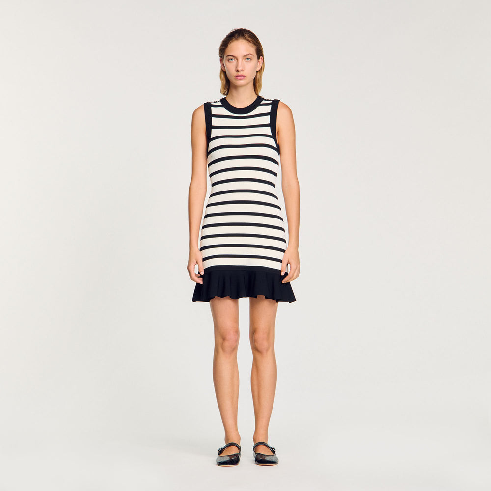 Sandro / Striped knit mini dress Ecru / Black